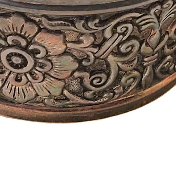 4 Vintage Pewter Saucer Tea Coffee Cups Floral Flower Glass Mug Dining Dinner - Picture 10 of 13